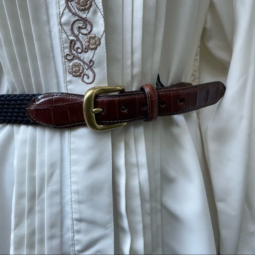 Vintage navy blue/gold with leather Brighton stretchy belt